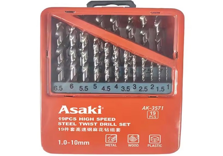 1-10mm Bộ mũi khoan inox / sắt 19 chi tiết Asaki AK-3571