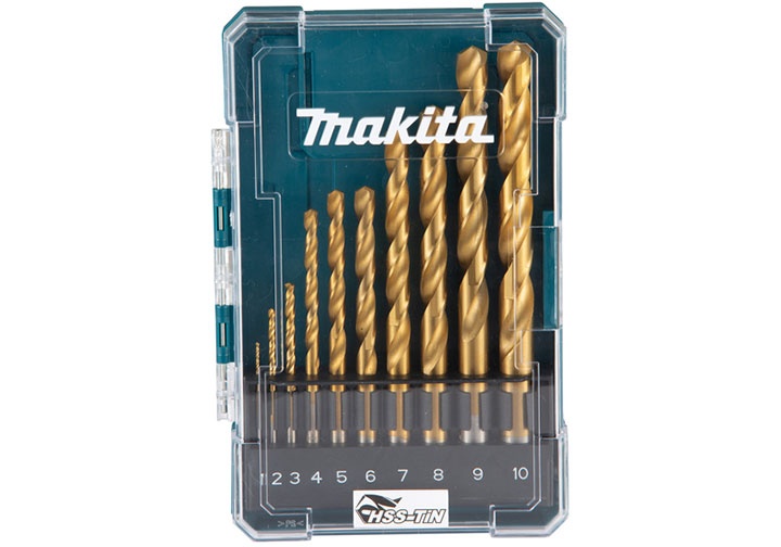 1-10mm Bộ mũi khoan kim loại HSS-TIN 10 chi tiết Makita D-72849 (Bỏ mẫu)