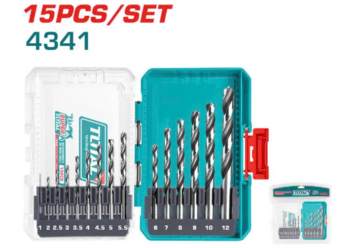 1-12mm Bộ mũi khoan kim loại HSS 4341 15 chi tiết Total TACSDL51506