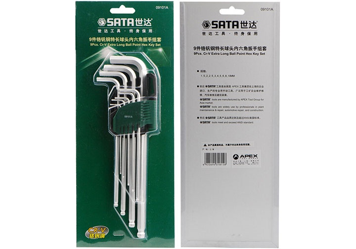 1.5-10mm Bộ lục giác bi dài 9 chi tiết Sata 09-101A (09101A) 1.5-10mm Bộ lục giác bi dài 9 chi tiết Sata 09-101A (09101A)