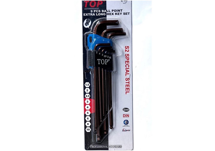 1.5-10mm Bộ lục giác bi xi nâu 9 chi tiết TOP AWT-30004-BK