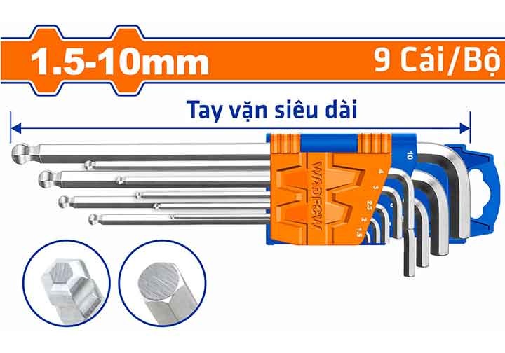 1.5-10mm Bộ lục giác đầu bi (loại dài) 9 chi tiết Wadfow WHK2292 1.5-10mm Bộ lục giác đầu bi (loại dài) 9 chi tiết Wadfow WHK2292