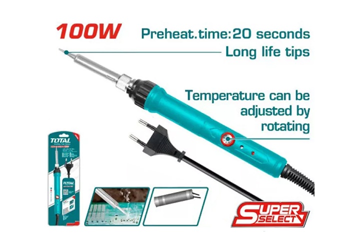 100W Mỏ hàn chì đầu thẳng nhọn điều chỉnh nhiệt độ Total TET1100831 100W Mỏ hàn chì đầu thẳng nhọn điều chỉnh nhiệt độ Total TET1100831
