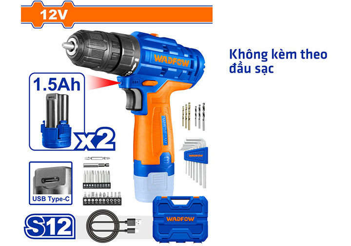 12V Máy khoan vặn vít dùng pin Wadfow WCDS525 12V Máy khoan vặn vít dùng pin Wadfow WCDS525