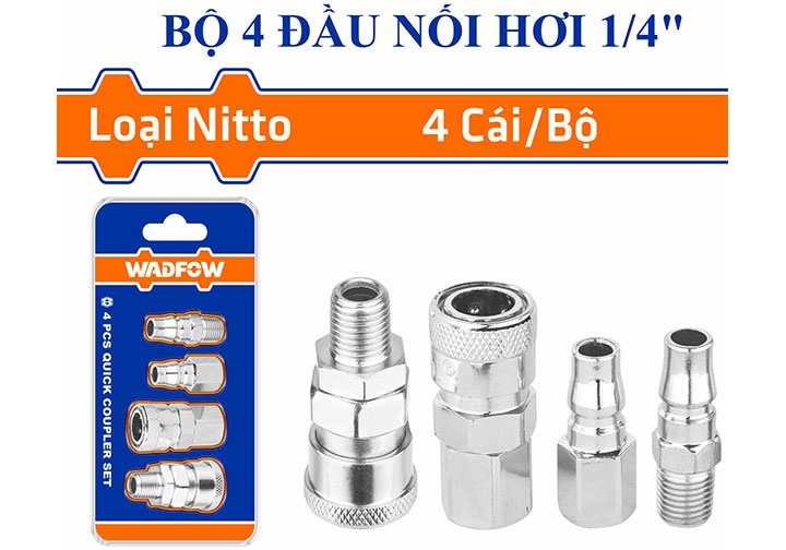 1/4" Bộ 4 đầu nối hơi Wadfow WQP4673 1/4" Bộ 4 đầu nối hơi Wadfow WQP4673