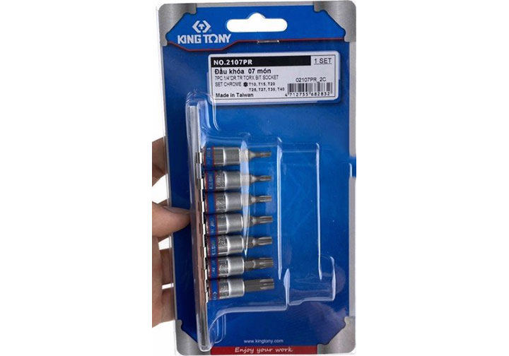1/4" Bộ đầu tuýp lục giác T10-T40 7 chi tiết Kingtony 2107PR 1/4" Bộ đầu tuýp lục giác T10-T40 7 chi tiết Kingtony 2107PR