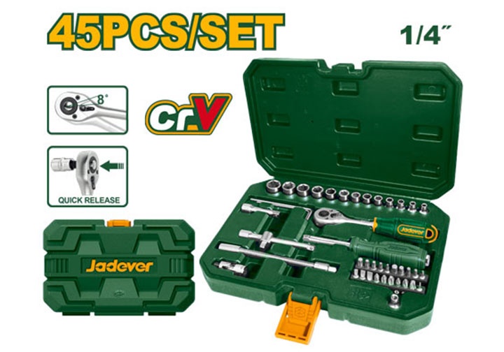 1/4" Bộ tuýp 45 chi tiết 4-14mm Jadever JDST4D45