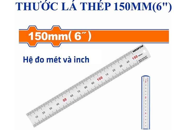 150mm Thước lá hệ mét và inch (bản 15mm)Wadfow WRU1315