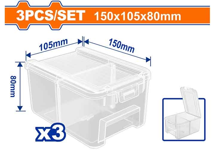 150x105x80mm Bộ 3 hộp đựng linh kiện 2 ngăn trong suốt Wadfow WTB8333 150x105x80mm Bộ 3 hộp đựng linh kiện 2 ngăn trong suốt Wadfow WTB8333