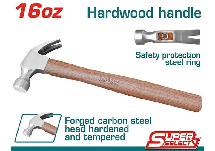 16Oz Búa nhổ đinh cán gỗ Total THTW7316