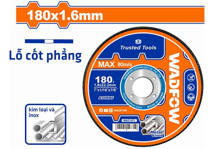 180x1.6x22.2mm Đá cắt kim loại (sắt và inox) Wadfow WAC1371 180x1.6x22.2mm Đá cắt kim loại (sắt và inox) Wadfow WAC1371
