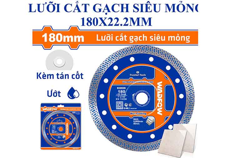180x22.2mm Lưỡi cắt gạch siêu mỏng (cắt ướt) Wadfow WDC4K04 180x22.2mm Lưỡi cắt gạch siêu mỏng (cắt ướt) Wadfow WDC4K04