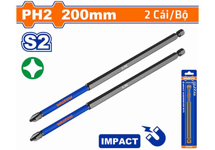 200mm Bộ mũi vít đầu bake PH2 (loại công nghiệp) Wadfow WSV5K65 200mm Bộ mũi vít đầu bake PH2 (loại công nghiệp) Wadfow WSV5K65