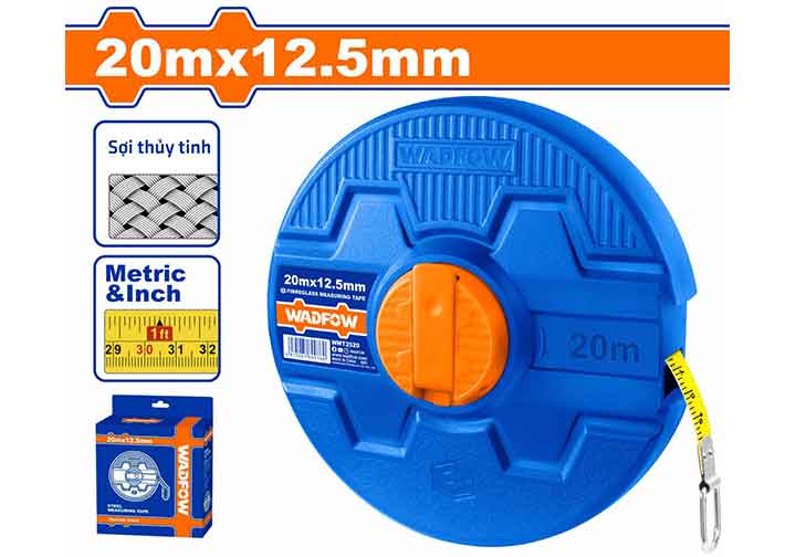20mx12.5mm Thước cuộn sợi thủy tinh hệ inch và mét Wadfow WMT2520 20mx12.5mm Thước cuộn sợi thủy tinh hệ inch và mét Wadfow WMT2520