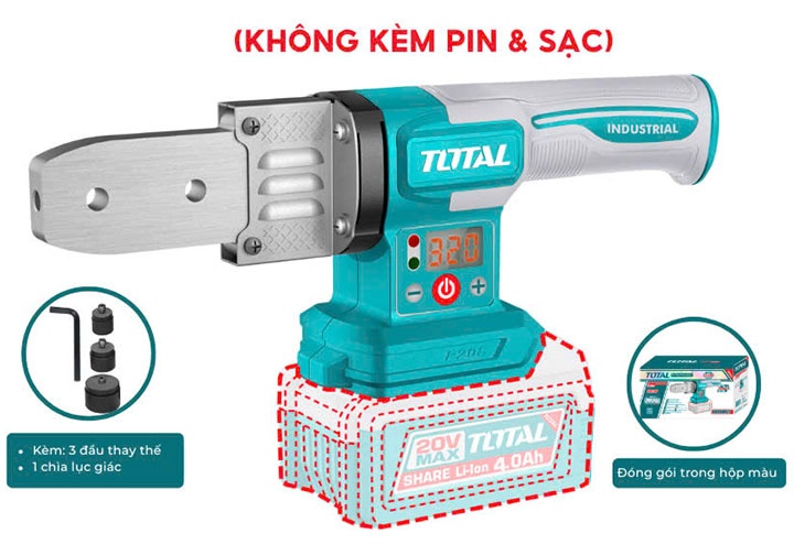 20V Máy hàn ống nhựa (20, 25, 32mm - chỉ thân máy) dùng pin Total TWTLI2018