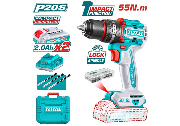20V Máy khoan búa dùng pin 55Nm Total TIDLI20558