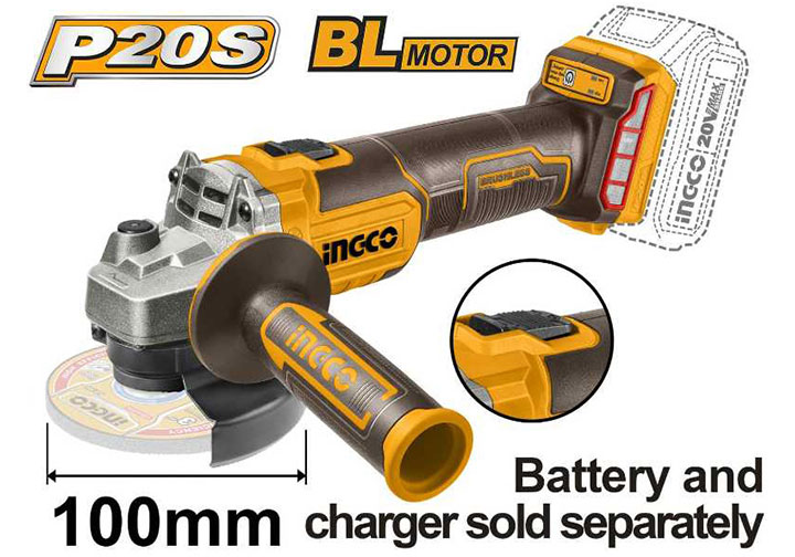 20V Máy mài góc xài đá 100mm dùng pin (chỉ thân máy) Ingco CAGLI201008 20V Máy mài góc xài đá 100mm dùng pin (chỉ thân máy) Ingco CAGLI201008