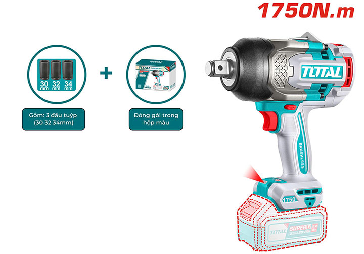20V Máy siết bu lông dùng pin (3/4" - 1750N.m) Total TIWLI201751