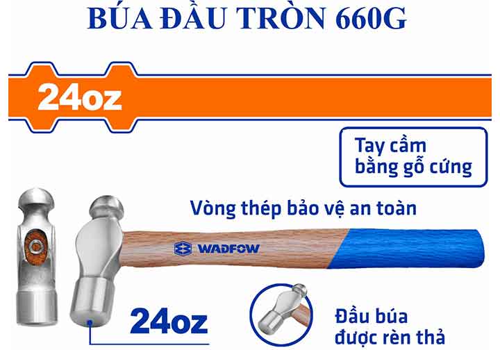 24Oz (660g) Búa bi cán gỗ Wadfow WMB5324 24Oz (660g) Búa bi cán gỗ Wadfow WMB5324