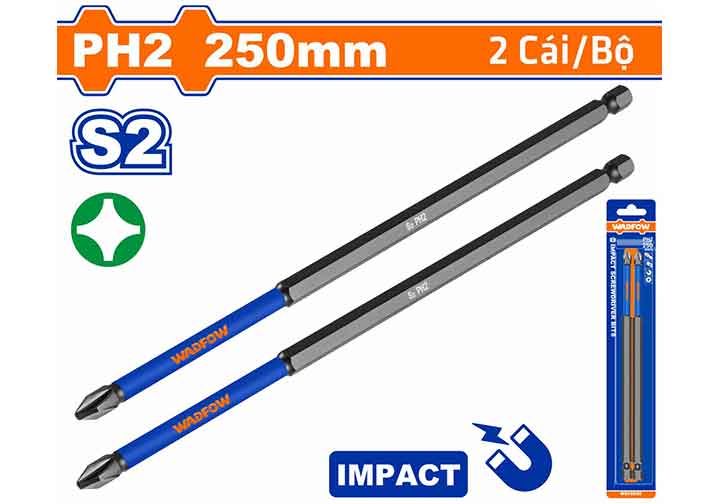 250mm Bộ mũi vít đầu bake PH2 (loại công nghiệp) Wadfow WSV6K66 250mm Bộ mũi vít đầu bake PH2 (loại công nghiệp) Wadfow WSV6K66