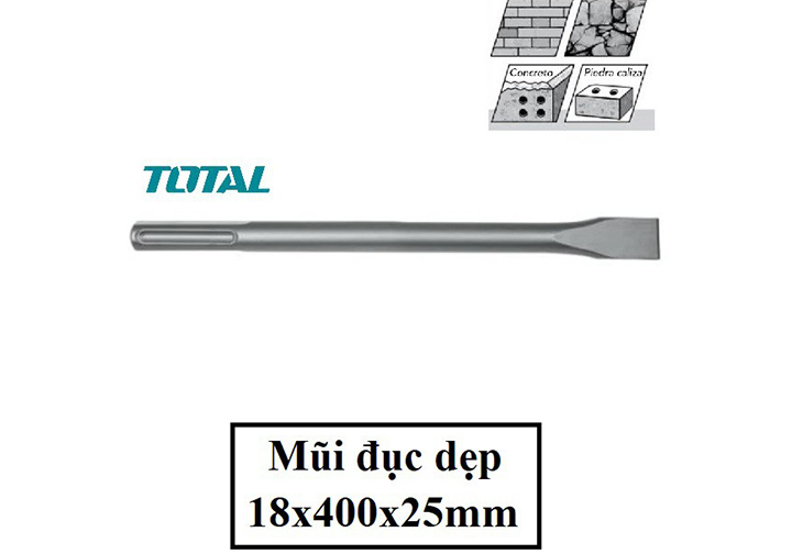 25x400mm Mũi đục dẹp đuôi gài SDS Total TAC15221821 25x400mm Mũi đục dẹp đuôi gài SDS Total TAC15221821