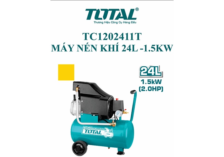2HP (1.5Kw) Máy nén khí có dầu 24L Total TC1202411T (Bỏ mẫu, đổi qua TC12024)