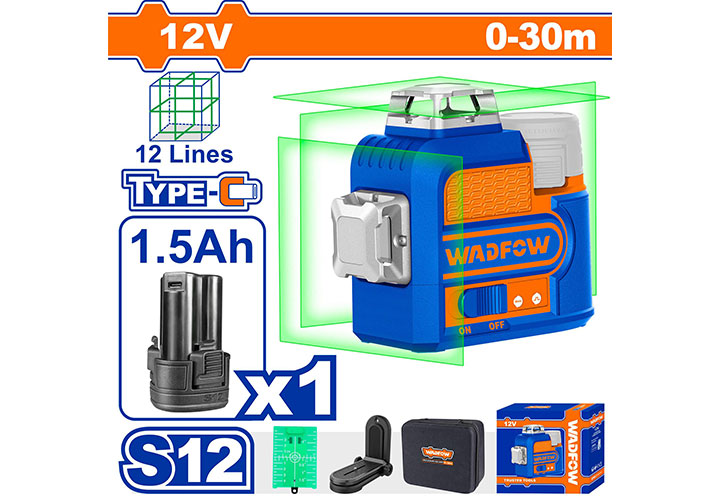 30m Máy cân mực tia laser xanh Wadfow WLE8M12 30m Máy cân mực tia laser xanh Wadfow WLE8M12