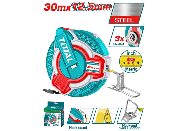 30m Thước cuộn thép hệ mét và inch (bảng rộng 12.5mm) Total TMT08306 30m Thước cuộn thép hệ mét và inch (bảng rộng 12.5mm) Total TMT08306