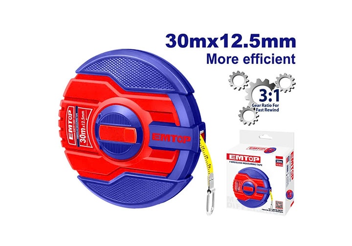 30m Thước dây sợi thủy tinh (rộng 12.5mm) Emtop EMTP83001