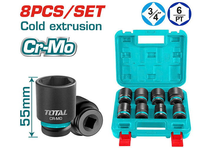 3/4" Bộ tuýp đen (26-38mm) 8 chi tiết Total THKISD34081 3/4" Bộ tuýp đen (26-38mm) 8 chi tiết Total THKISD34081