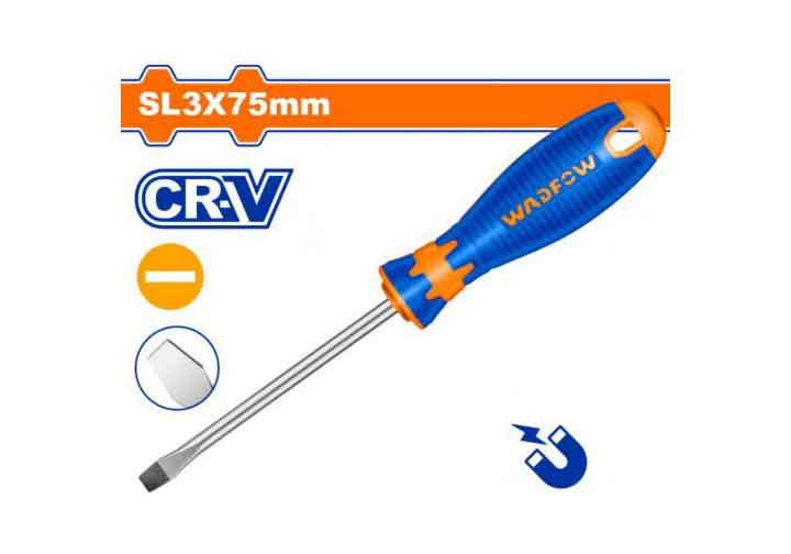 3x75mm Tuốc nơ vít dẹp cán bọc cao su Wadfow WSD1233 3x75mm Tuốc nơ vít dẹp cán bọc cao su Wadfow WSD1233