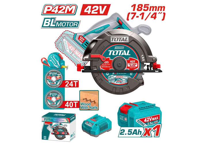 42V Máy cưa đĩa tròn 185mm dùng pin P42M Total TSLI4218511