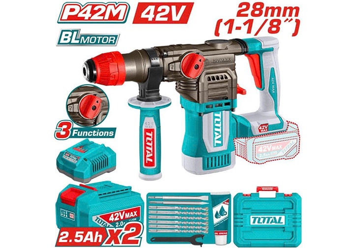 42V Máy khoan búa 3 chức năng dùng pin P42M Total TRHLI422882
