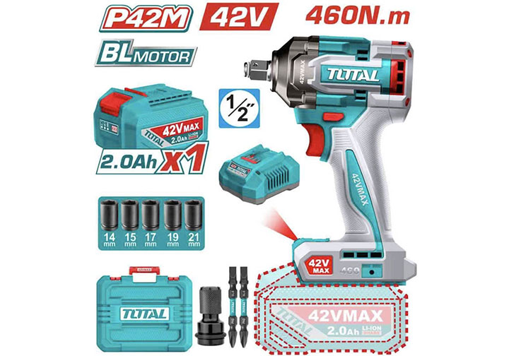42V Máy siết bu lông 1/2" - 460N.m dùng pin P42M Total TIWLI42461 42V Máy siết bu lông 1/2" - 460N.m dùng pin P42M Total TIWLI42461