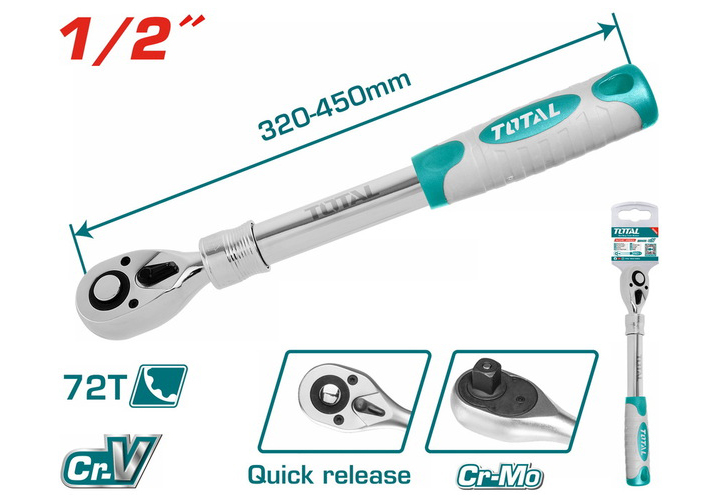 450mm Cần vặn tự động 72 răng 1/2" Total THT106128L 450mm Cần vặn tự động 72 răng 1/2" Total THT106128L