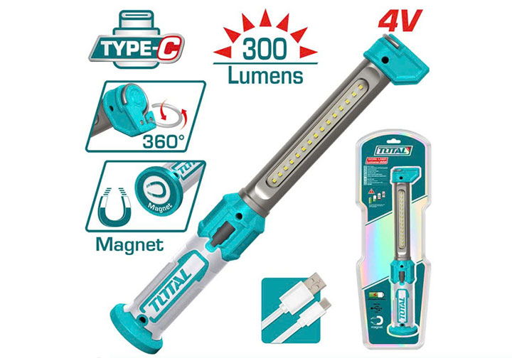 4V Đèn treo làm việc dùng pin sạc (đế từ tính) Total TWLI043006 4V Đèn treo làm việc dùng pin sạc (đế từ tính) Total TWLI043006