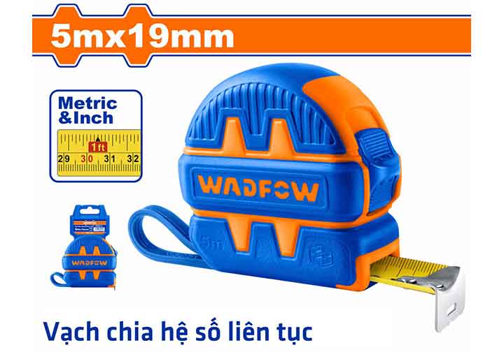 5mx19mm Thước cuộn thép hệ inch và mét (thân bọc cao su) Wadfow WMT1220 5mx19mm Thước cuộn thép hệ inch và mét (thân bọc cao su) Wadfow WMT1220