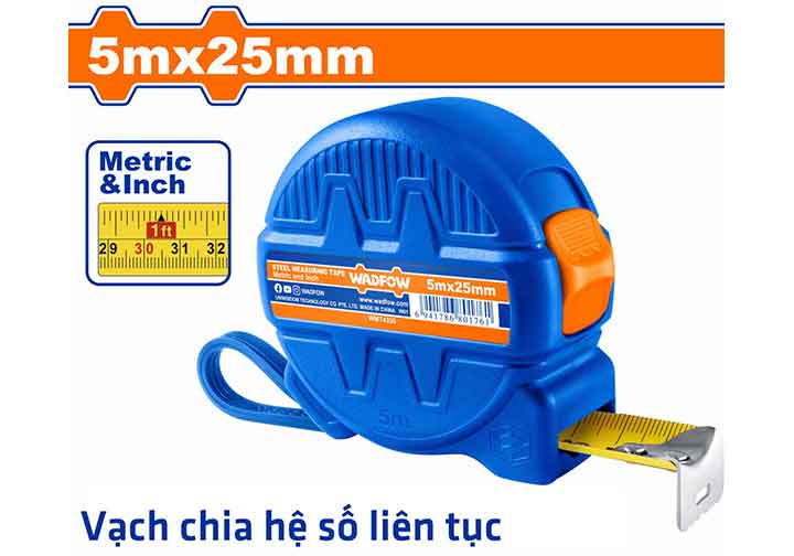 5mx25mm Thước cuộn thép hệ inch và mét Wadfow WMT4330 5mx25mm Thước cuộn thép hệ inch và mét Wadfow WMT4330