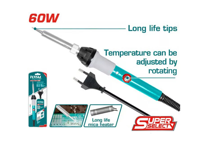 60W Mỏ hàn chì đầu thẳng nhọn điều chỉnh nhiệt độ Total TET160831 60W Mỏ hàn chì đầu thẳng nhọn điều chỉnh nhiệt độ Total TET160831