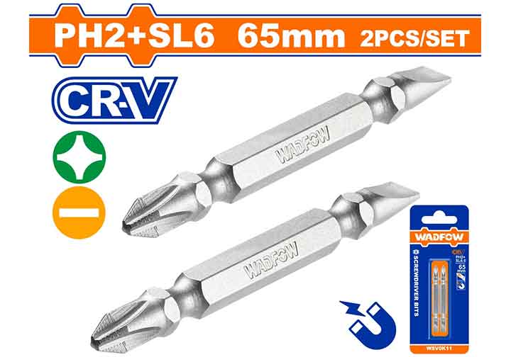 65mm Bộ mũi vít 2 đầu PH2 + SL6 Wadfow WSV0K11 65mm Bộ mũi vít 2 đầu PH2 + SL6 Wadfow WSV0K11