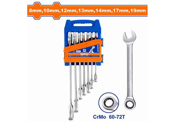 8-19mm Bộ cờ lê vòng miệng tự động 7 chi tiết Wadfow WSP4207 8-19mm Bộ cờ lê vòng miệng tự động 7 chi tiết Wadfow WSP4207