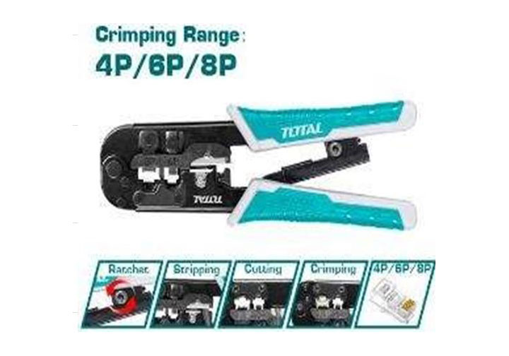 8" Kìm bấm đầu dây cáp mạng viễn thông RJ11 và RJ45 Total TMPCN5468R
