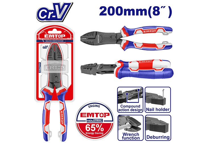 8" Kìm điện cao cấp trợ lực 65% Emtop EPLRCC0851