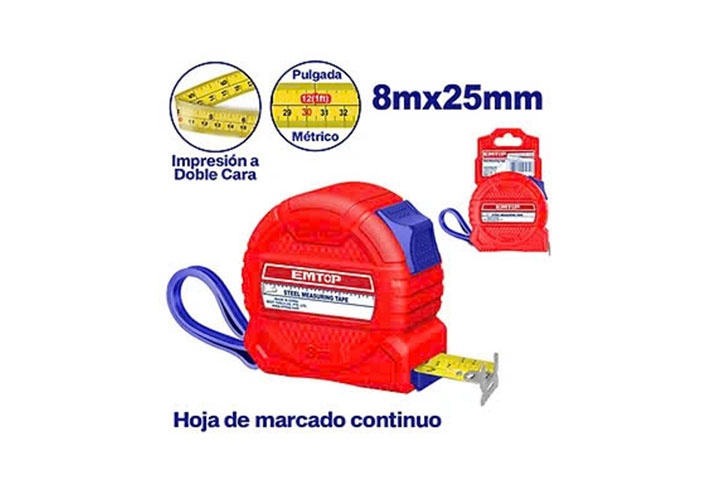 8m Thước cuộn thép (rộng 25mm) Emtop EMTP3825M