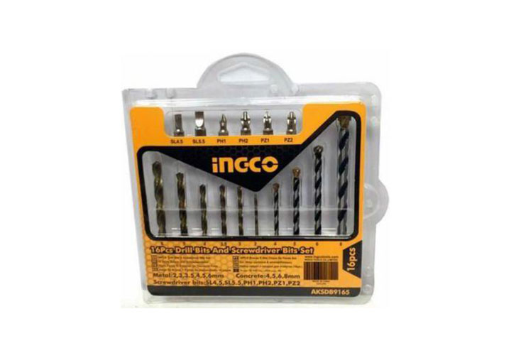Bộ 16 mũi khoan kim loại và mũi bắt vít INGCO AKSDB9165 Bộ 16 mũi khoan kim loại và mũi bắt vít INGCO AKSDB9165
