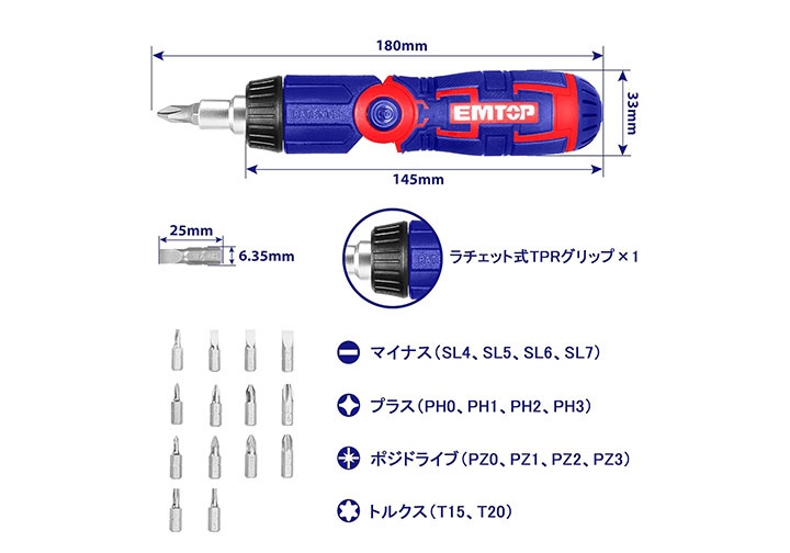 Bộ tuốc nơ vít đa năng 15 chi tiết Emtop ESDRH1502