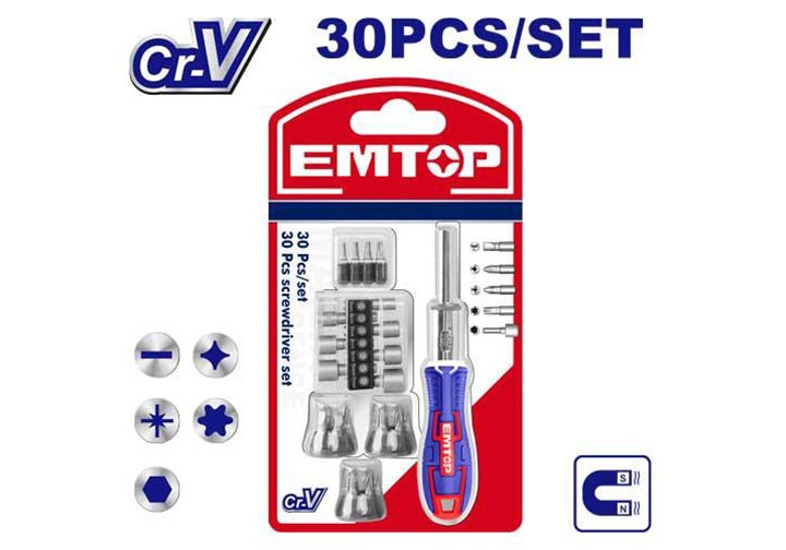 Bộ tuốc nơ vít đa năng 30 chi tiết Emtop EBST03006