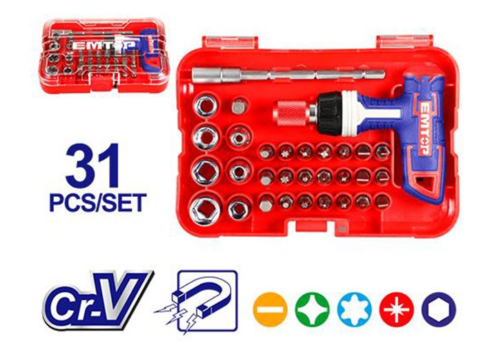 Bộ tuốc nơ vít đa năng 31 chi tiết Emtop EBST03102