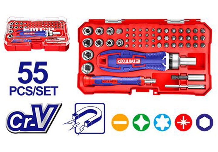 Bộ tuốc nơ vít đa năng 55 chi tiết Emtop EBST05502