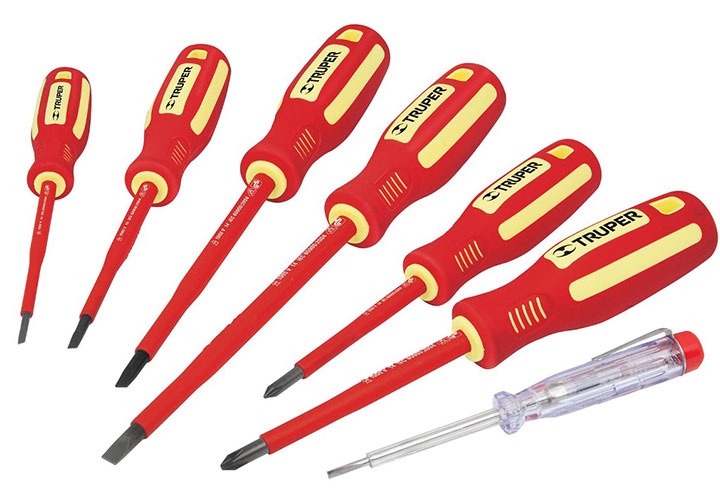 Bộ tuốc nơ vít dẹp và bake 7 cây cách điện 1000V Truper 14196 (DTJ-7D) Bộ tuốc nơ vít dẹp và bake 7 cây cách điện 1000V Truper 14196 (DTJ-7D)